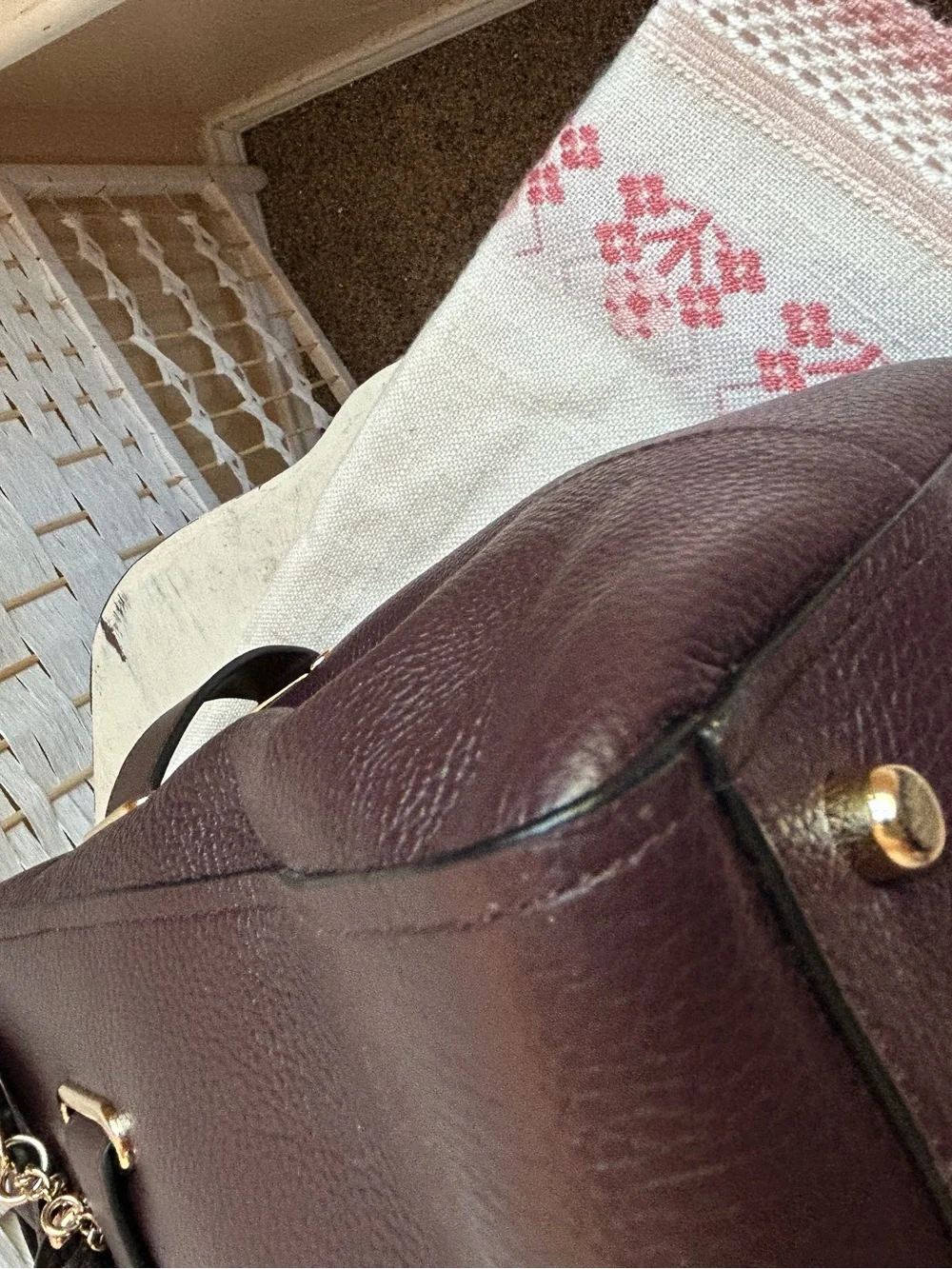 COACH Swagger Carryall 36488 OXBLOOD Pebble Leather Satchel Purse Bag Tote